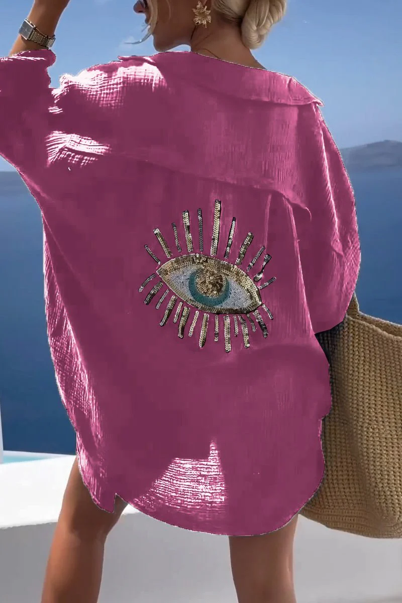 AYELIN | Beach tunic with gold eye detail – Airy oversized fit 7