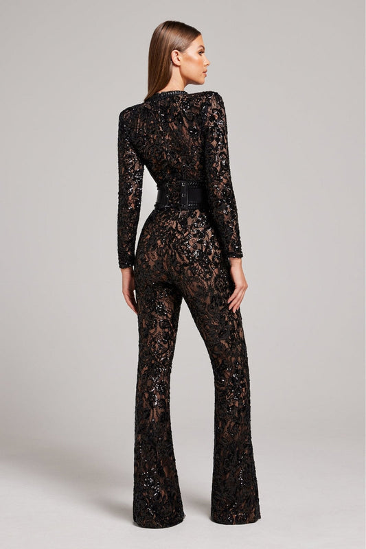Bella | Long Sleeve Jumpsuit | Glamorous Evenings | Luxurious Sequins and Lace 1