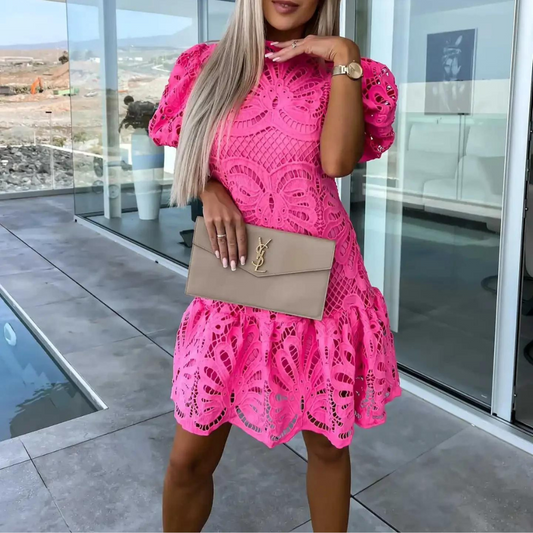Celina – Fashionable lace dress with puff sleeves for women 1