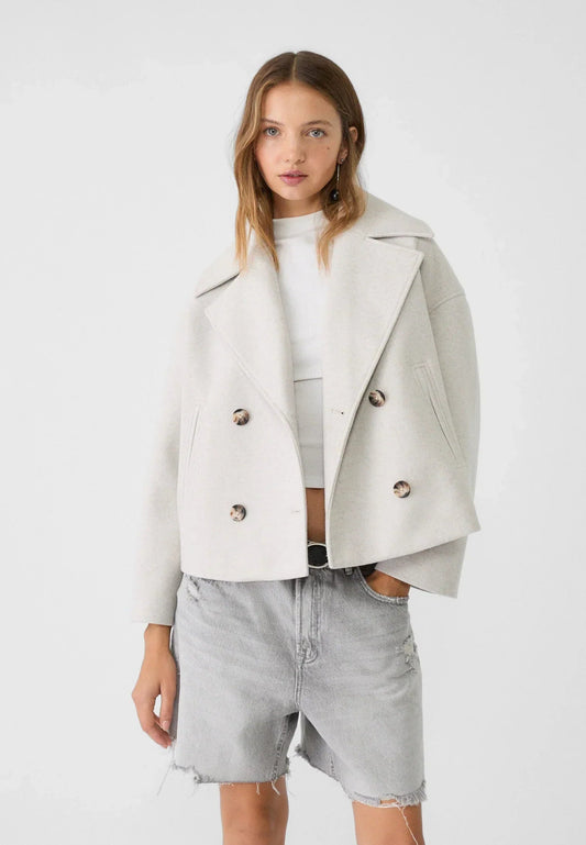 Chic short women's coat with double buttons | Cropped double-breasted coat 1