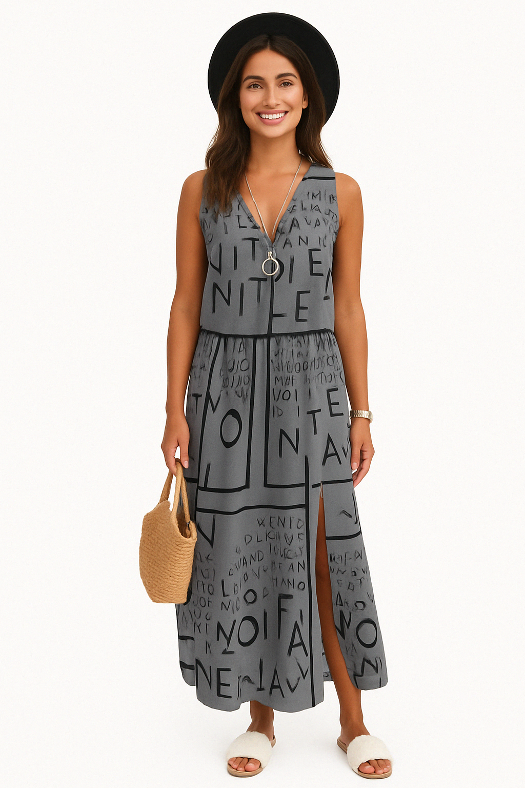 ELARA | Airy maxi dress with text print and wrap 2
