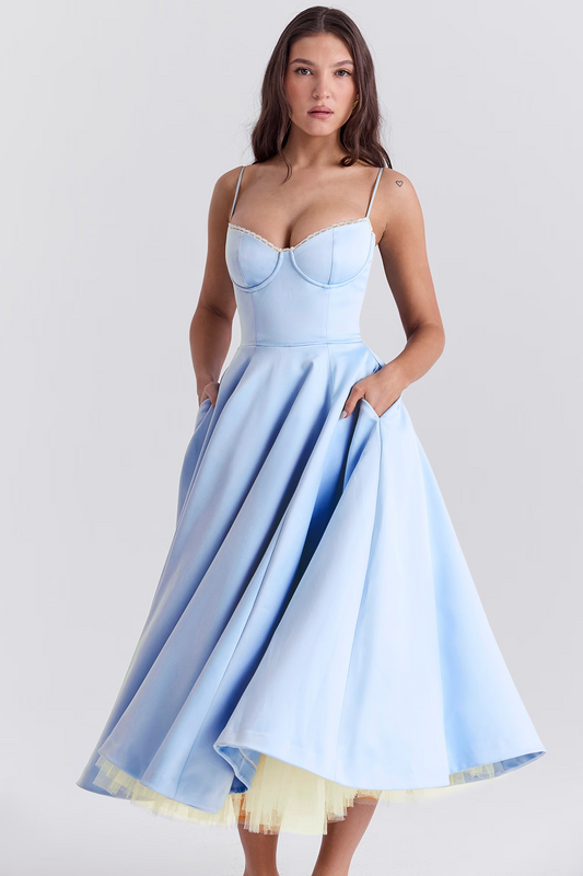 ELIORA | Elegant Midi Dress with Tulle Skirt 1
