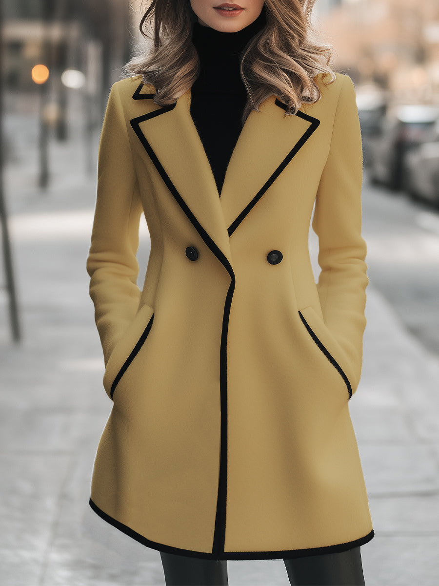 Elegant Long Women's Winter Coat with Black Details and Double Button Closure for Style and Comfort 7