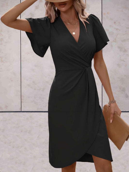 Elegant Wrap Dress with Flowy Sleeves | Slim Fit Cocktail Dress 1