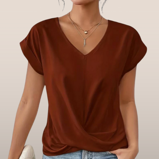 Evina | Loose-fitting women's T-shirt with V-neck and Crossed Detail 1