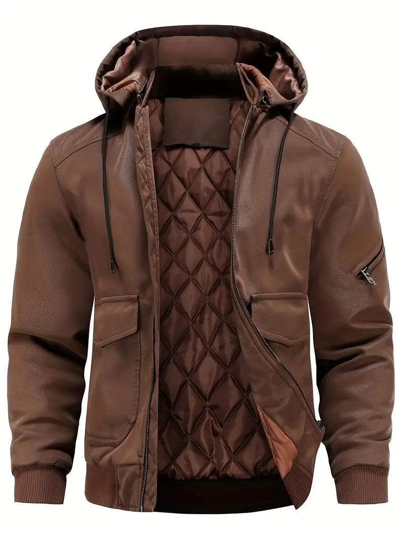 Hector Men's Winter Jacket | Windproof PU, Hooded Design 3