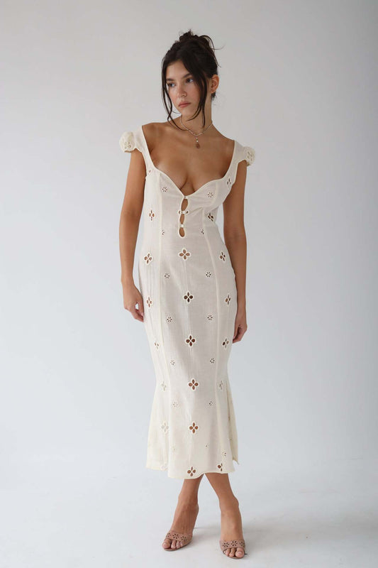 Isabella - Vintage Embroidered Fishtail Midi Dress | Romantic, Elegant & Breathable 1