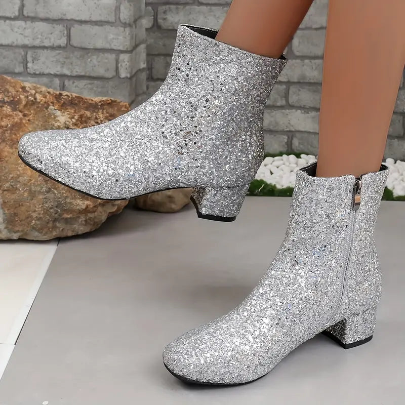 LUNETTA | Glitter Ankle Boots with Block Heel 2