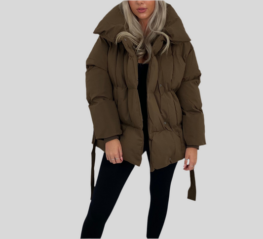 Livia Women's Coat | Cropped Puffer with Belt, Trendy Design 1