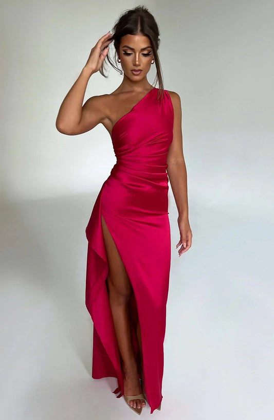Luxury One-Shoulder Split Dress 1