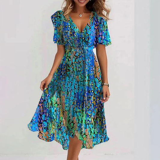 Mirellia | Midi Wrap Dress with Print and Butterfly Sleeves 1