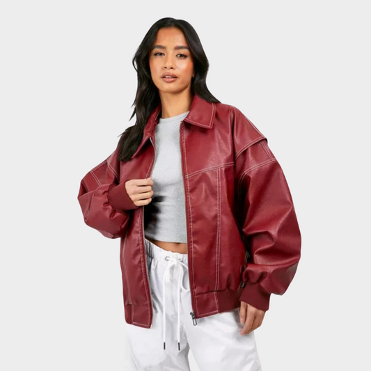 Oversized bomber jacket with contrasting stitching 1