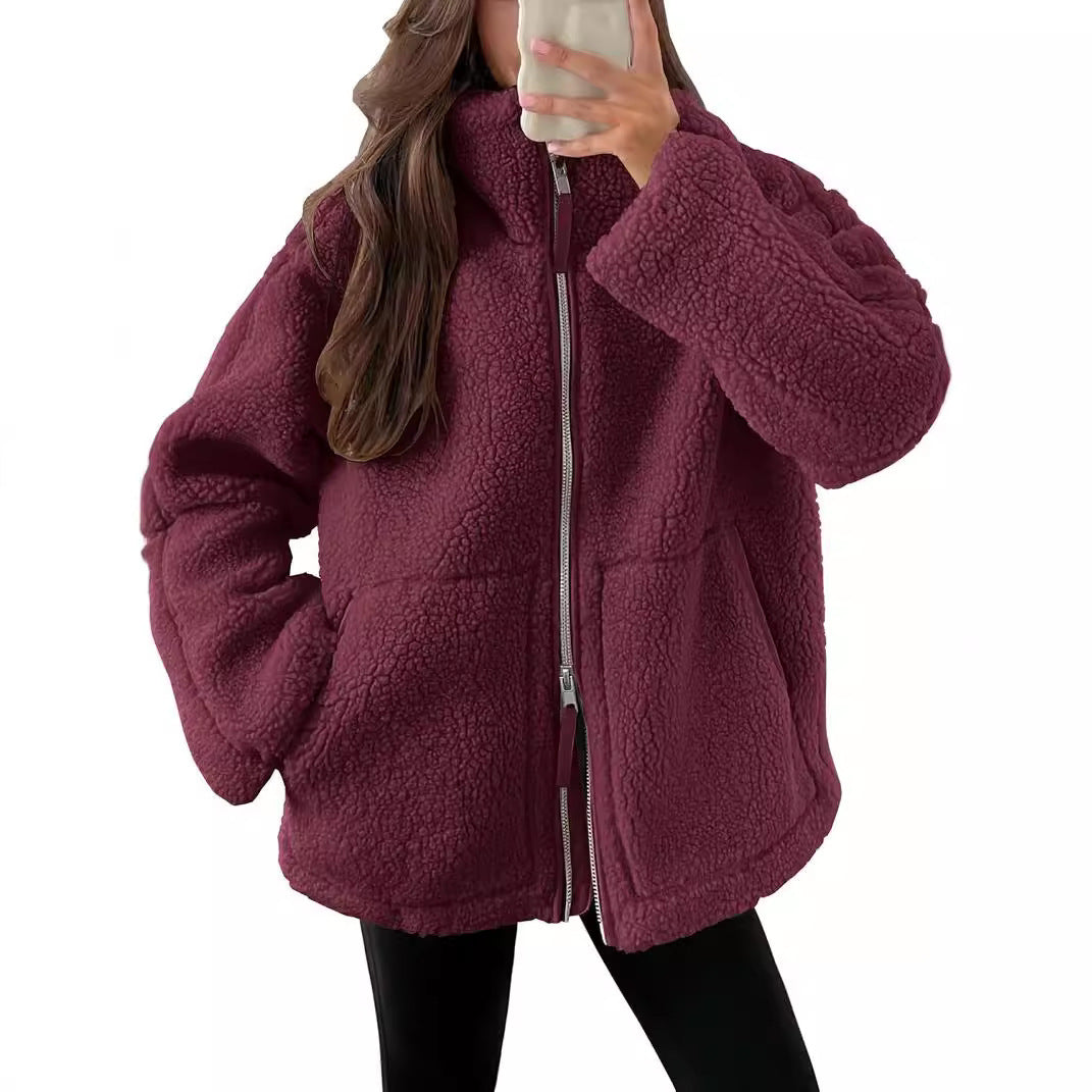 Oversized women's fleece coat | Warm and soft wool blend winter coat 14
