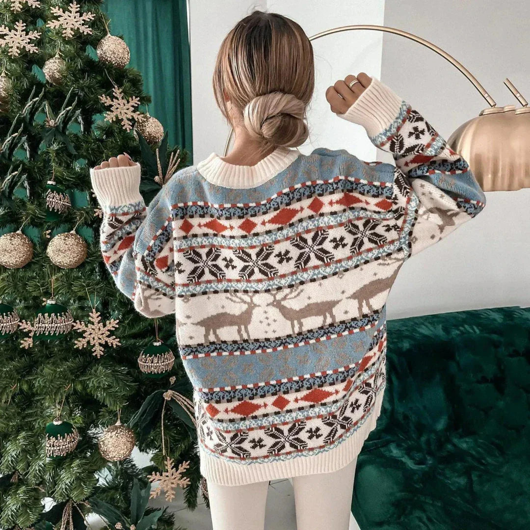 Ria Women's Christmas Sweater | Warm Oversized Fit with Reindeer Motif 1