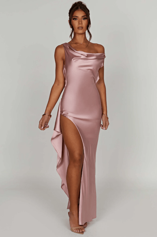 SERAPHINA | Off-shoulder maxi dress in luxury satin 1