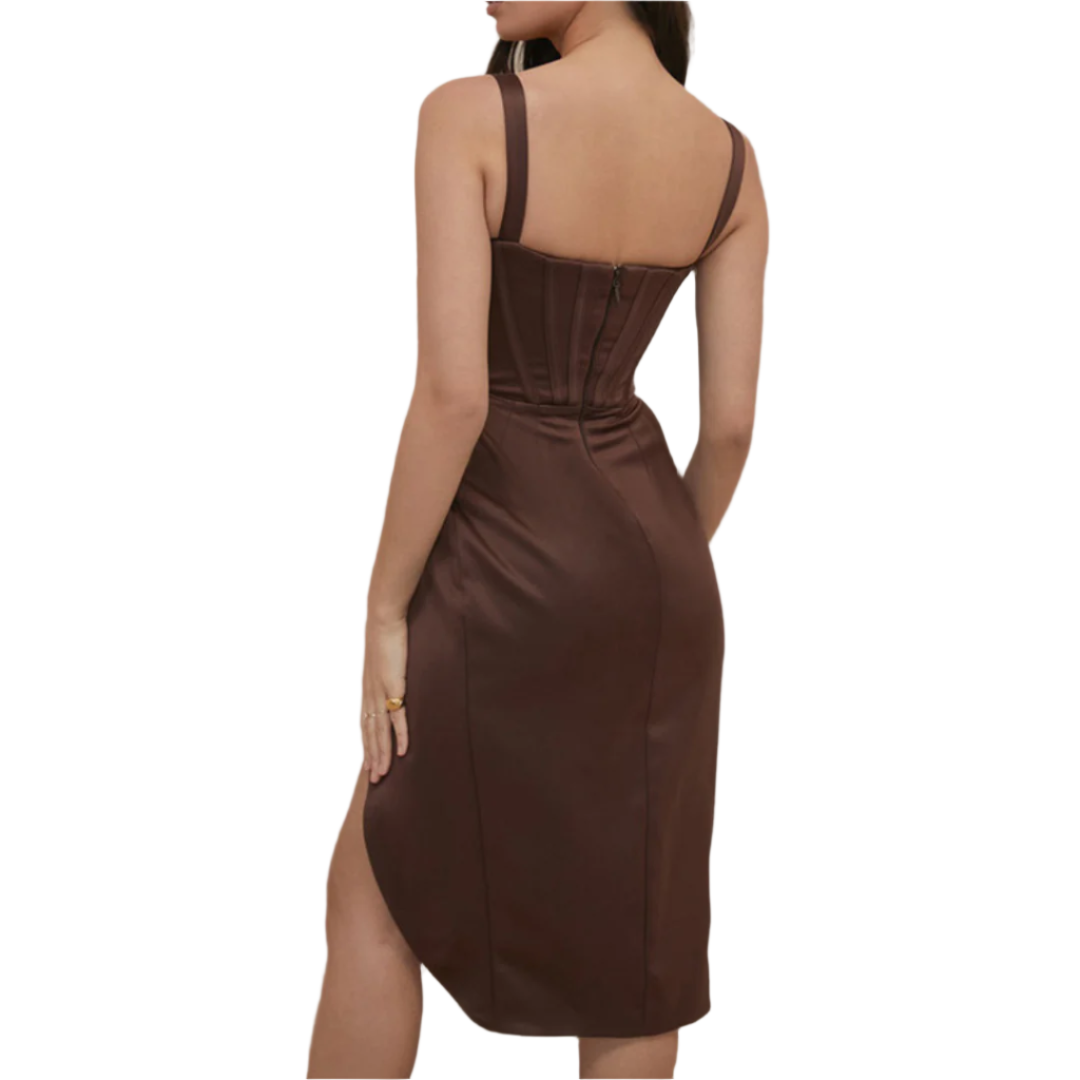 SERENA | Luxurious satin-look dress with deep V-neck and asymmetrical split 2