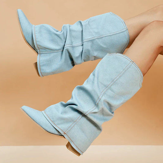 SORELLE | Denim Boots with Statement Flair 1