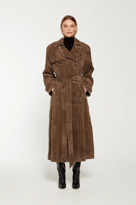 Suede women's trench coat with belt | Elegant coat for a stylish autumn look 1