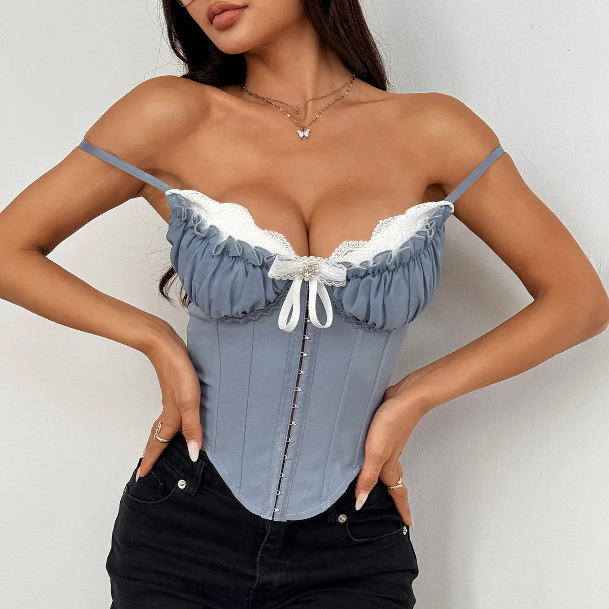 Vera Women's Crop Shirt | Lace Patchwork, Sexy V-neck 10