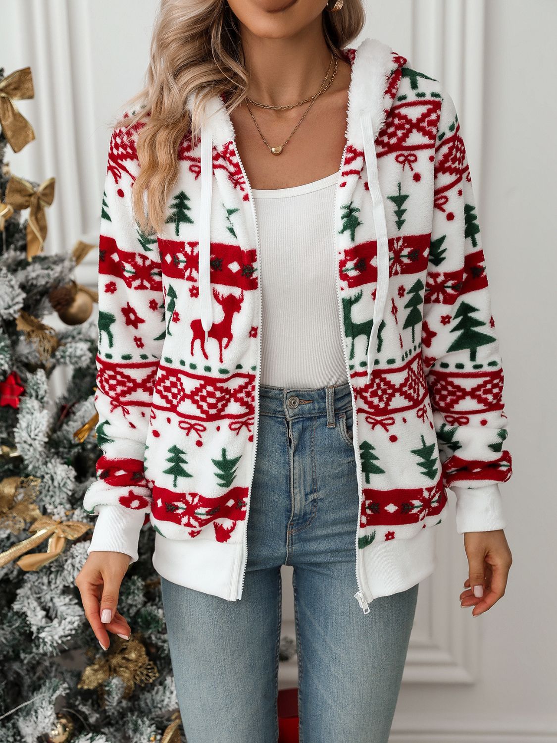 Women's White Christmas Hoodie | Relaxed Fit 2