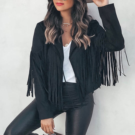 Women's suede coat with fringes | Boho-chic jacket for a trendy look 1