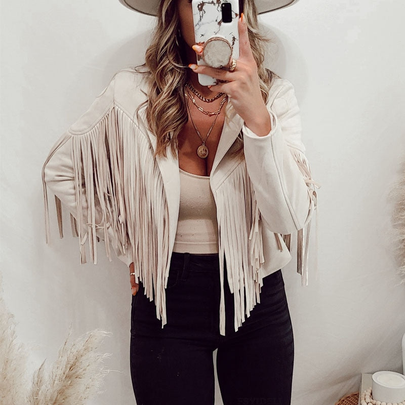 Women's suede coat with fringes | Boho-chic jacket for a trendy look 8