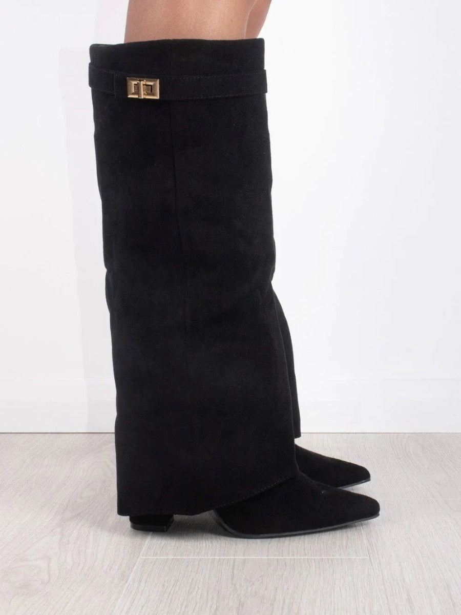 ALVINA | Luxury Suede-Look High Boots with Gold Accent 3