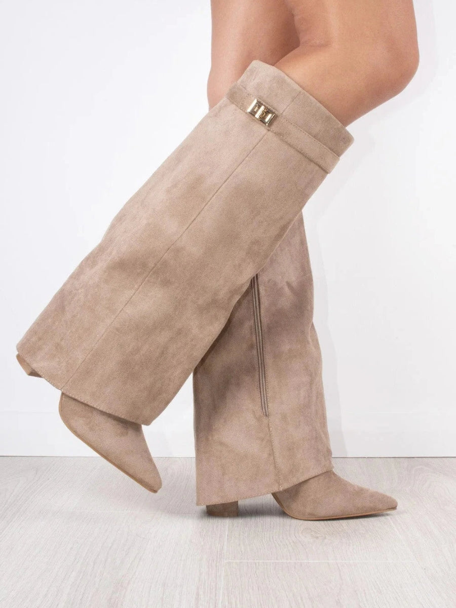 ALVINA | Luxury Suede-Look High Boots with Gold Accent 4