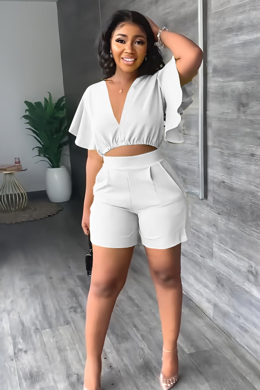 AMELAYA | Pleated Two-Piece Summer Set with V-Neck 10