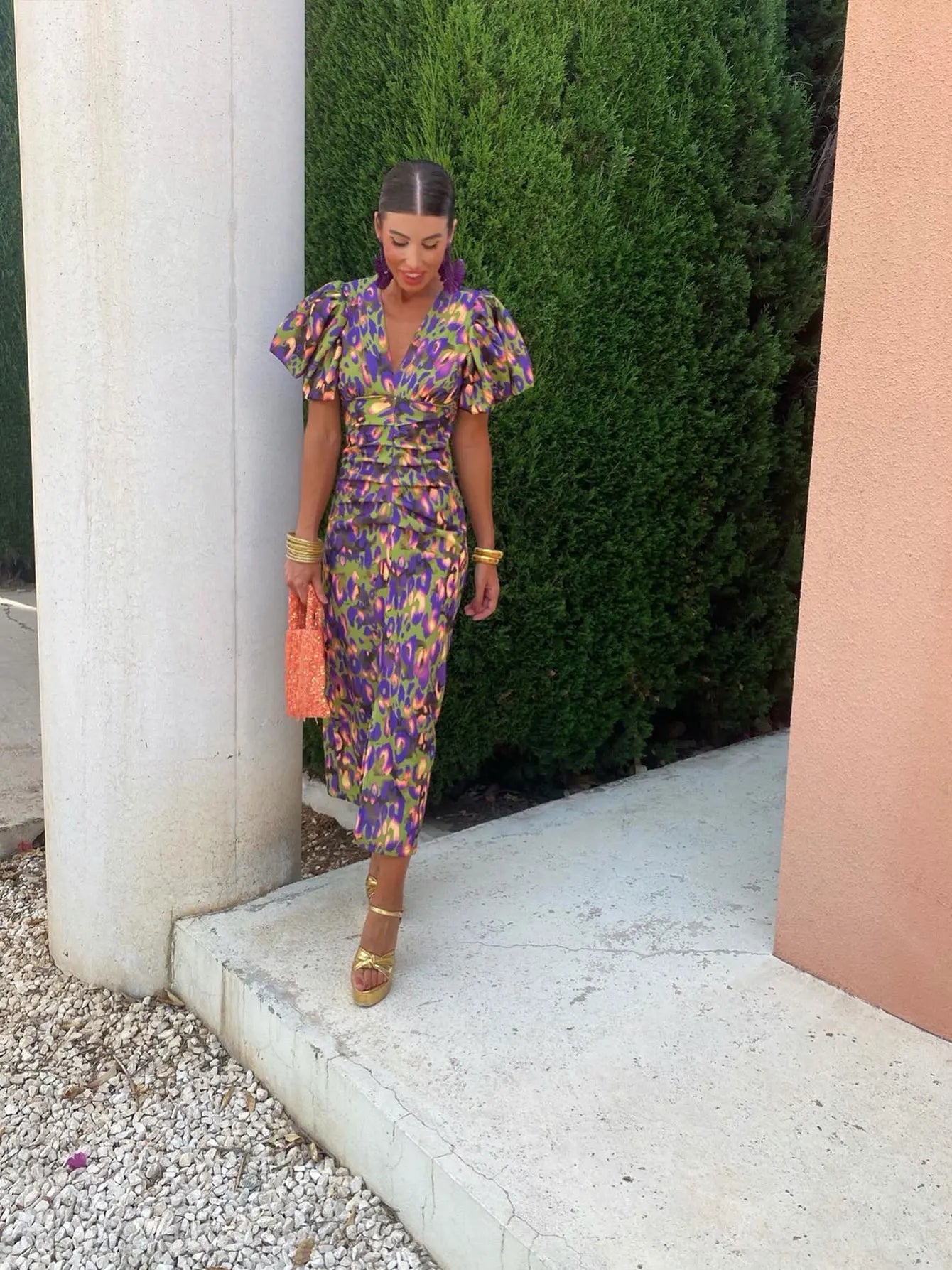 AMERIE | Dress with Pleated Sleeves and Vibrant Print 3