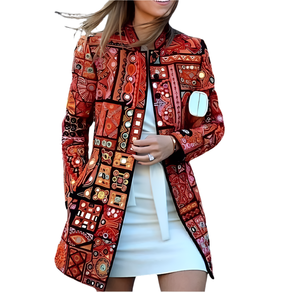 ARAYA | Long coat with colorful mosaic print 1