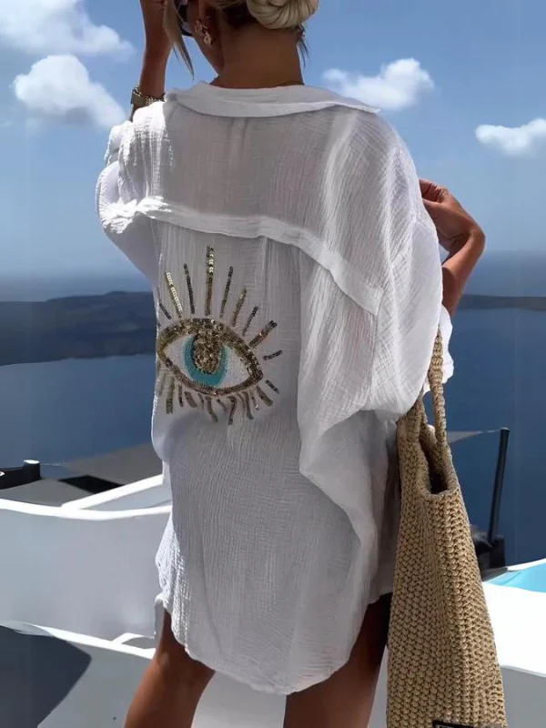 AYELIN | Beach tunic with gold eye detail – Airy oversized fit 0