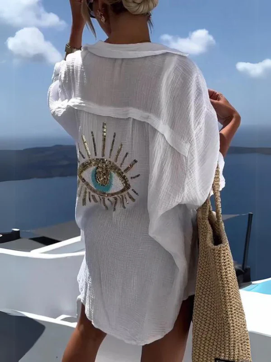 AYELIN | Beach tunic with gold eye detail – Airy oversized fit 0