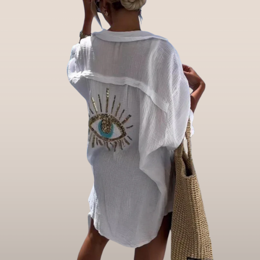 AYELIN | Beach tunic with gold eye detail – Airy oversized fit 1