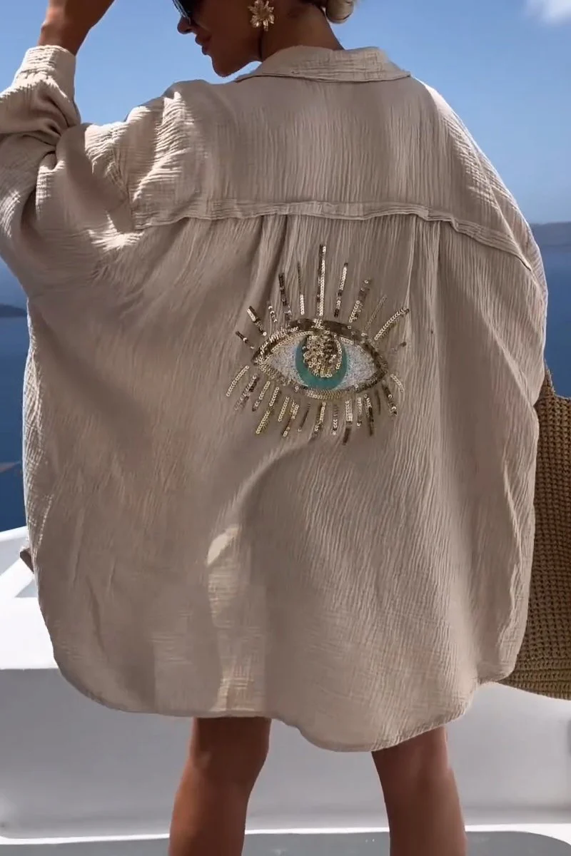 AYELIN | Beach tunic with gold eye detail – Airy oversized fit 4