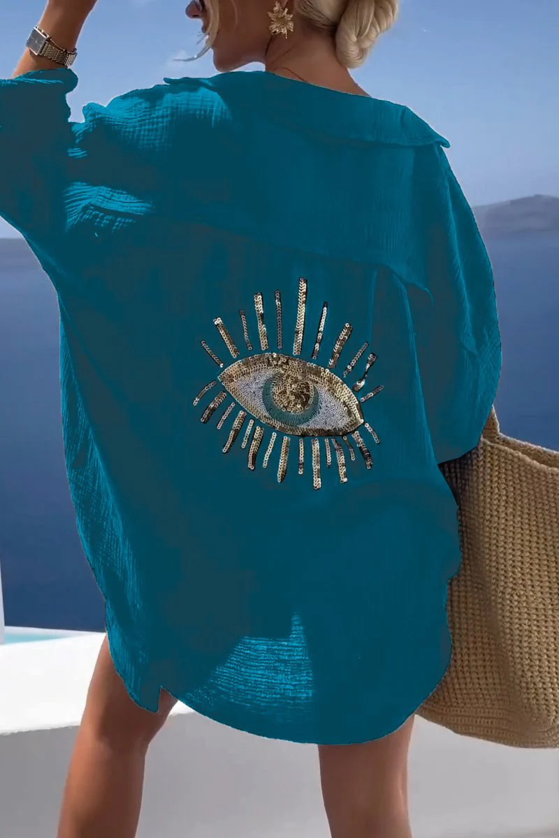 AYELIN | Beach tunic with gold eye detail – Airy oversized fit 5