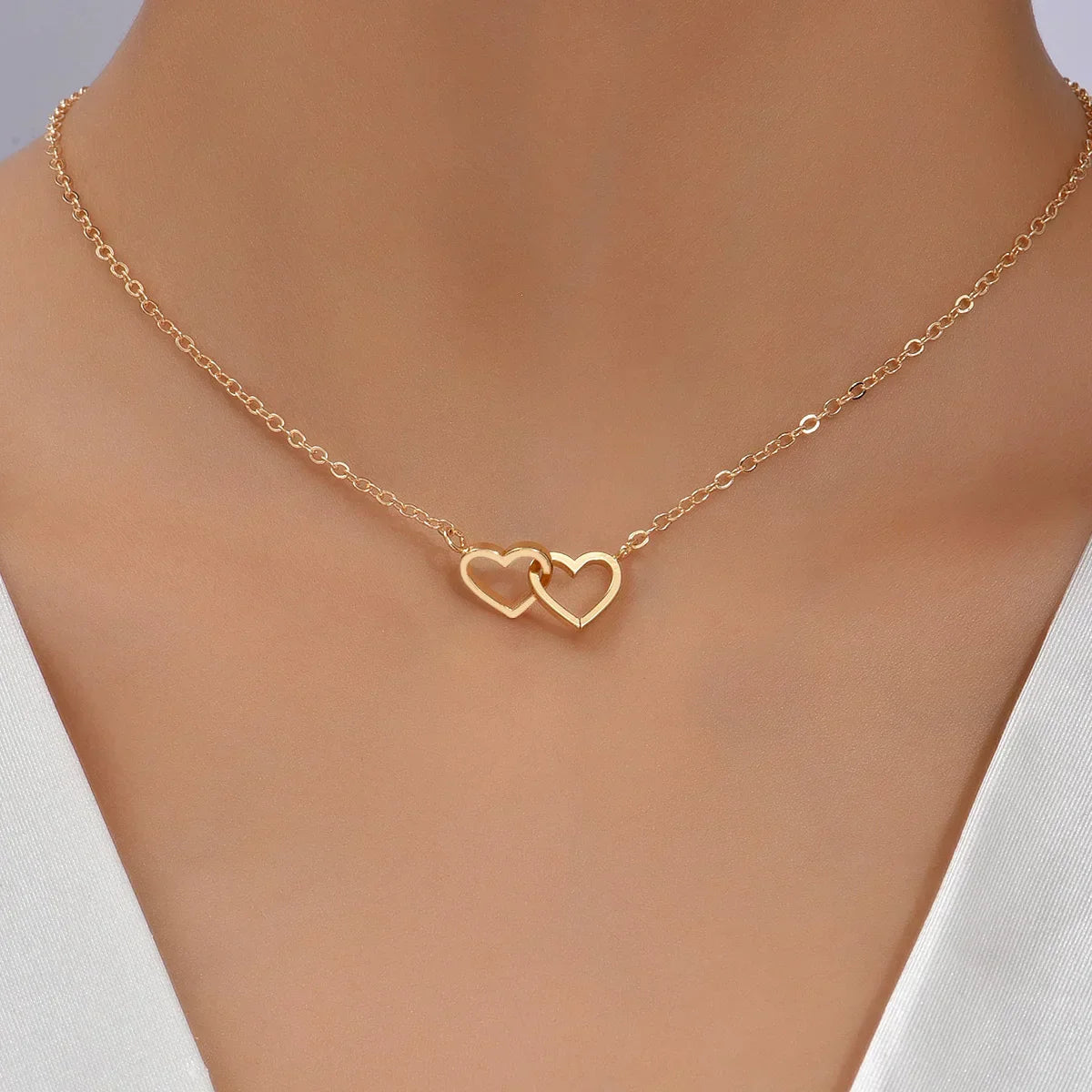 AYLA | Double Heart Necklace in Refined Zinc Alloy 1