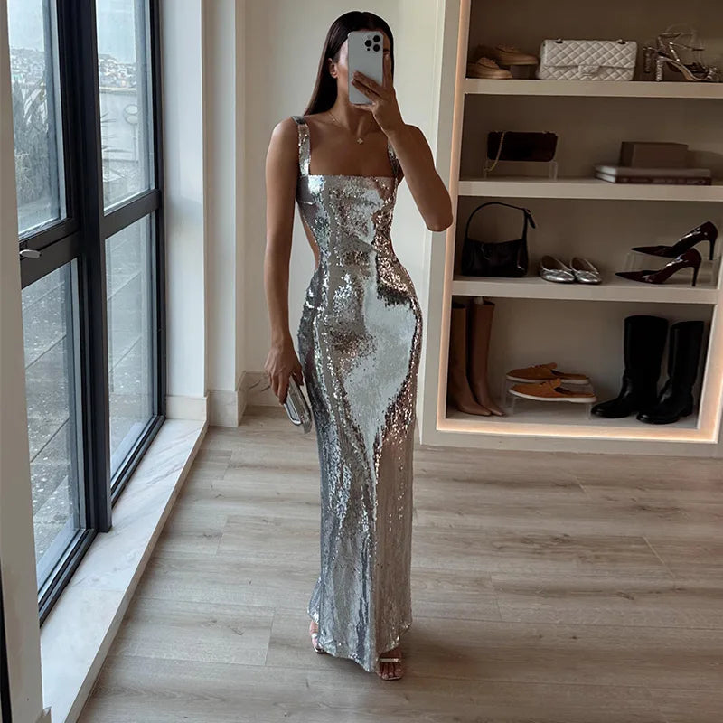 Aurelia | Sparkling Maxi Dress with Spaghetti Straps 0