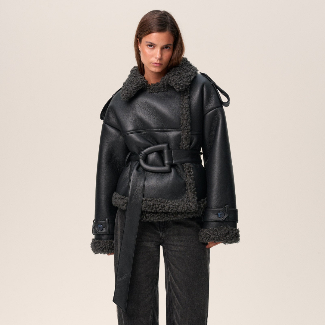 Ava Women's Winter Coat | Luxury PU Leather with Oversized Belt 0