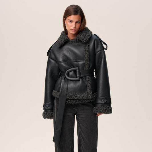 Ava Women's Winter Coat | Luxury PU Leather with Oversized Belt 0