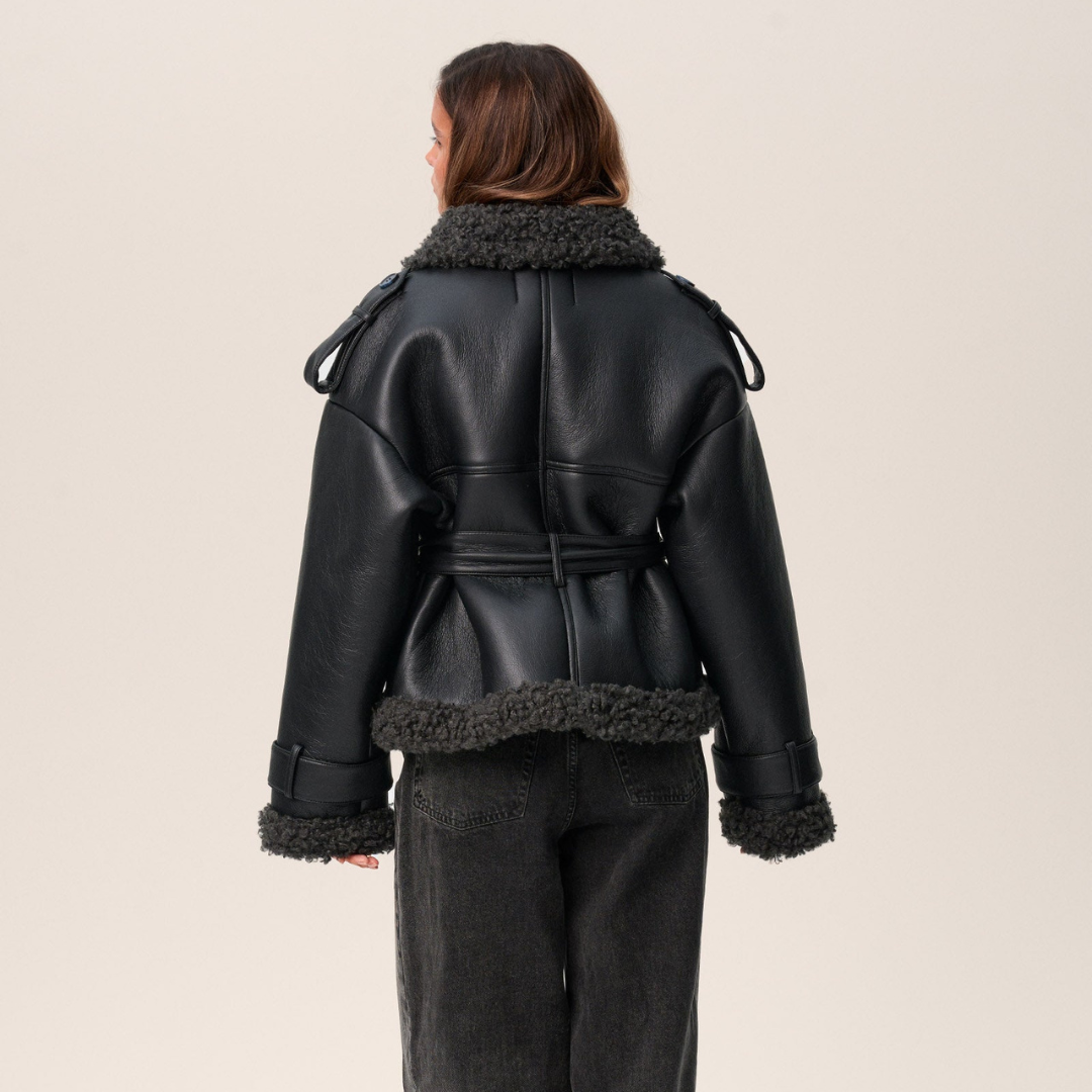 Ava Women's Winter Coat | Luxury PU Leather with Oversized Belt 2