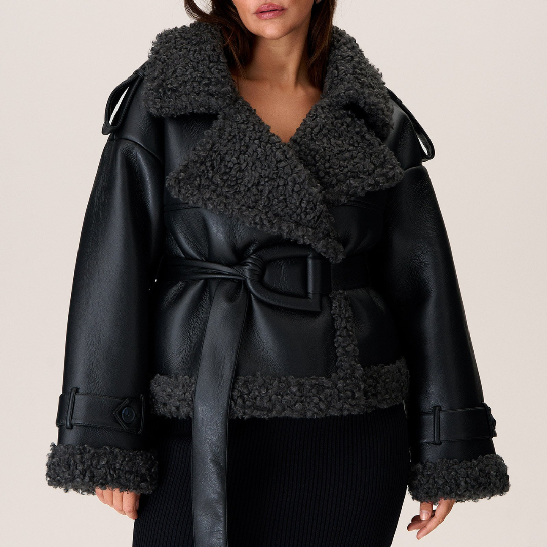 Ava Women's Winter Coat | Luxury PU Leather with Oversized Belt 3