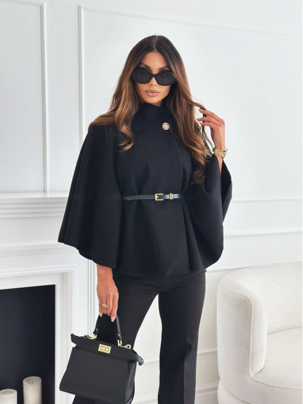 Batwing coat with belt and wide sleeves | Elegant wool blend coat 2