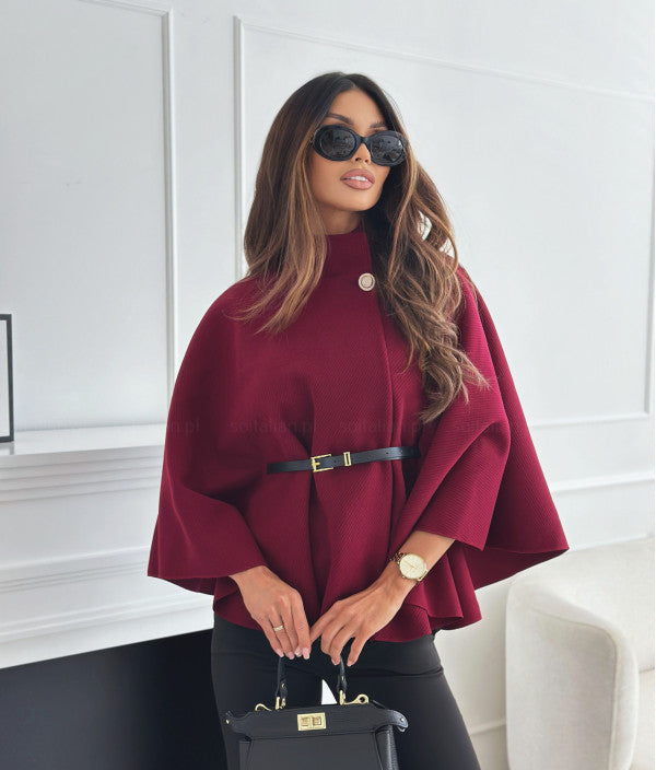 Batwing coat with belt and wide sleeves | Elegant wool blend coat 4