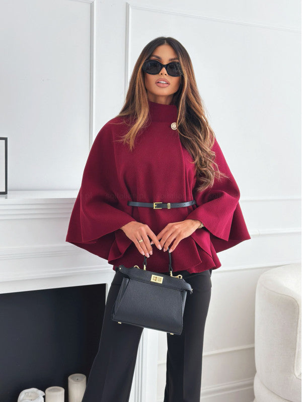 Batwing coat with belt and wide sleeves | Elegant wool blend coat 5
