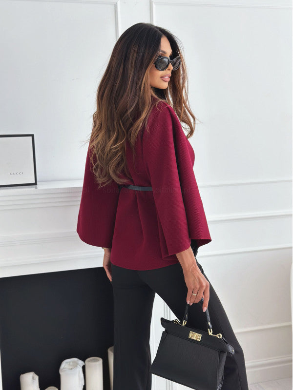 Batwing coat with belt and wide sleeves | Elegant wool blend coat 6