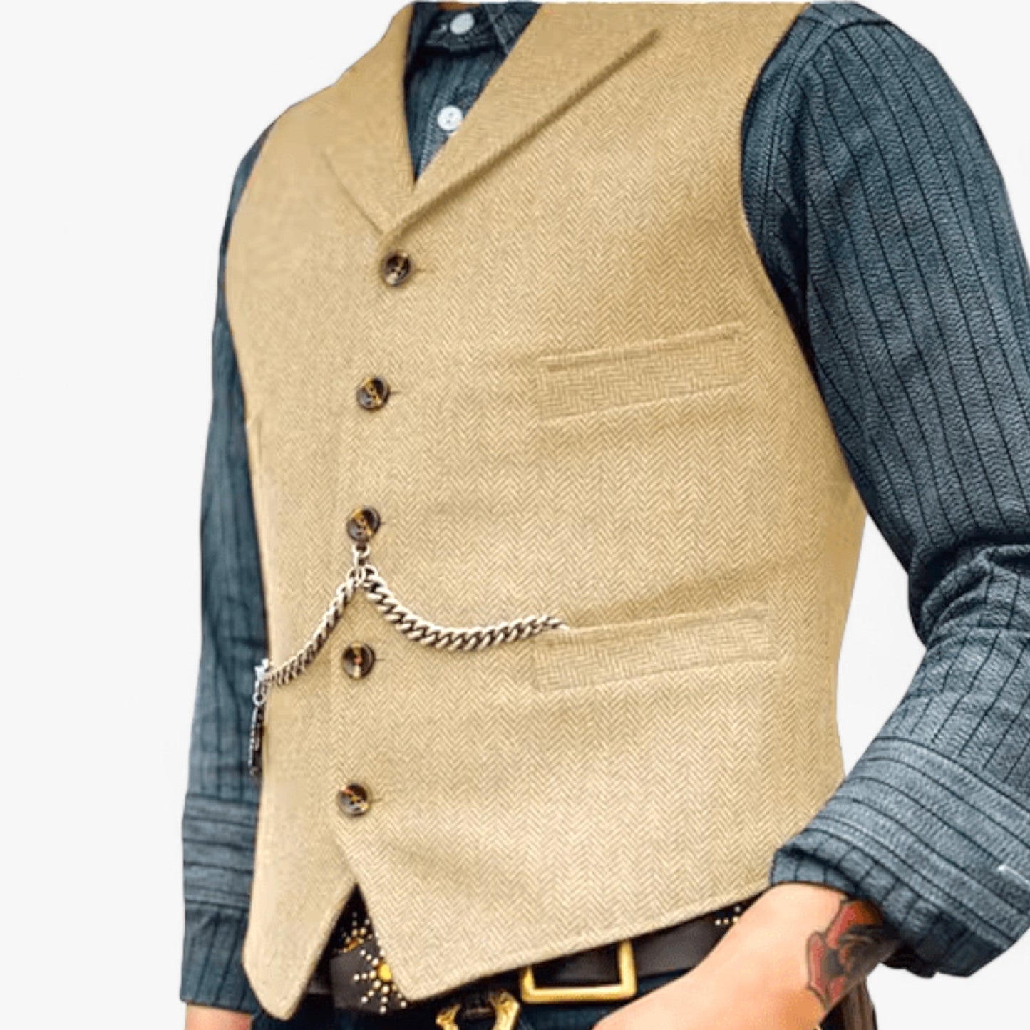 Benson Men's Business Suit Vest | High-Quality Wool, Timeless Herringbone 9