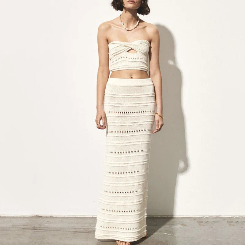 Boho Breeze – Crochet Beach Set with Tube Top and Skirt 1