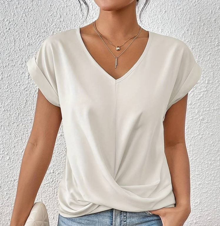 CELIN | V-Neck Top with Wrapped Hem and Casual Detail 3