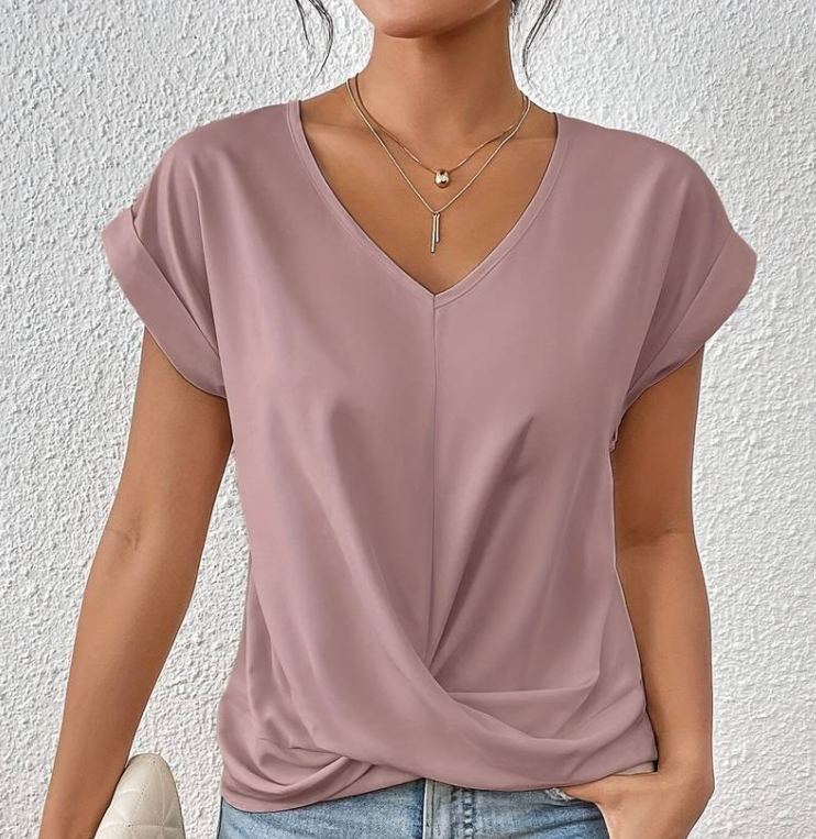 CELIN | V-Neck Top with Wrapped Hem and Casual Detail 4